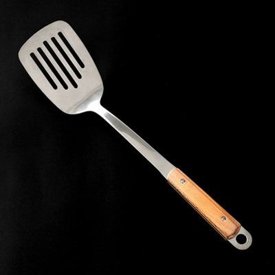 HENIJ 1 Pcs Stainless Steel Slotted Turner Spatula with Wooden Handle for Kitchen Non-Stick Spatula(Pack of 1)