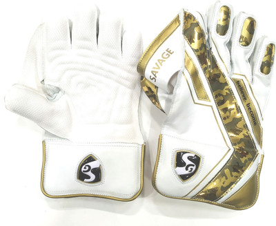 SG Savage-White/Gold- Youth(12-16yrs)- Wicket Keeping Gloves(White, Gold)