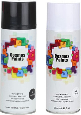 Cosmos Paints Matt Black and Gloss White Spray Paints (400ML-Pack of 2) Multicolor Spray Paint 800 ml(Pack of 2)