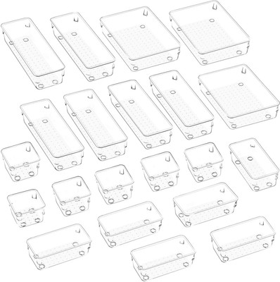 Zollyss 21 Compartments Plastic Desk Drawer Organizer Trays with 4 Different Sizes, Versatile Clear Drawer(Clear)