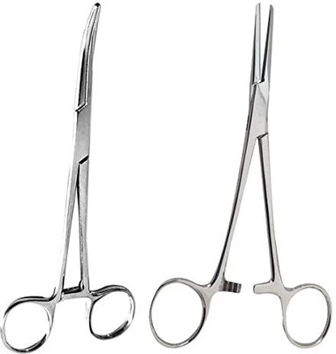 Forgesy Hemostat Set (7 Inch) (Curved + Straight) COMBO Utility Forceps