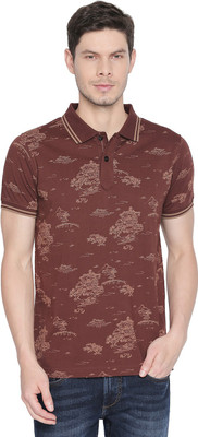BASICS Printed Men Polo Neck Brown T-Shirt