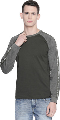 BASICS Solid Men Round Neck Green T-Shirt