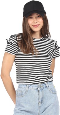 SUGR Casual Striped Women White, Black Top