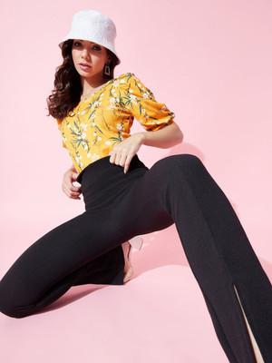 Uptownie Lite Casual Half Sleeve Floral Print Women Yellow Top