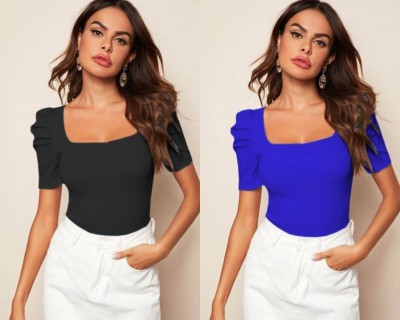 Dream Beauty Fashion Casual Solid Women Blue, Black Top