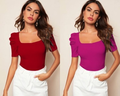 Dream Beauty Fashion Casual Solid Women Red, Pink Top