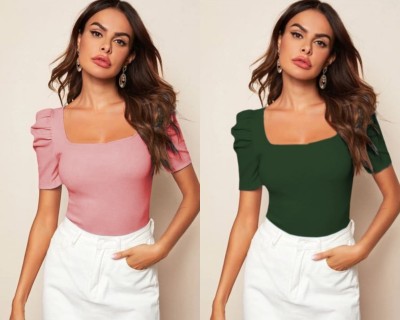 Dream Beauty Fashion Casual Solid Women Green, Pink Top