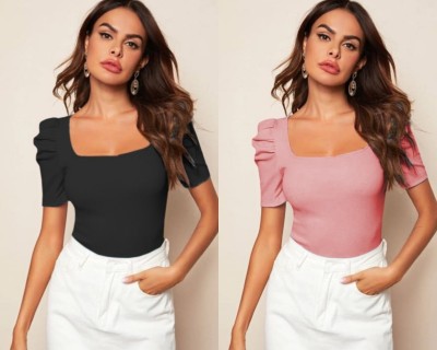 Dream Beauty Fashion Casual Solid Women Black, Pink Top