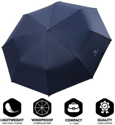 KEKEMI 3 Fold Automatic Plain Umbrella(Blue)