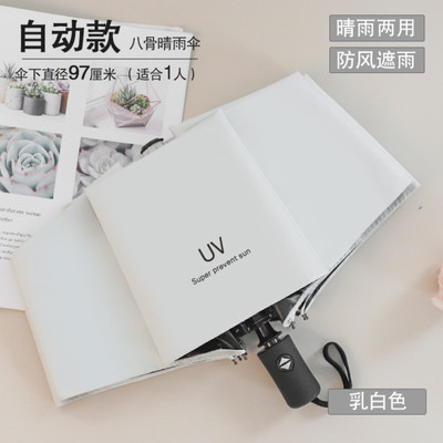 KEKEMI 3 Fold Automatic Plain Umbrella(Silver)