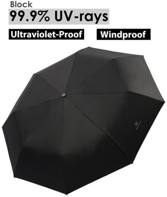 KEKEMI 3 Fold Automatic Plain Umbrella(Black)