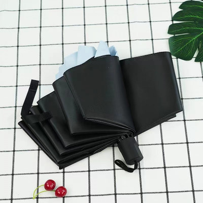 KEKEMI 3 Fold Automatic Plain Flower Print Umbrella(Black)