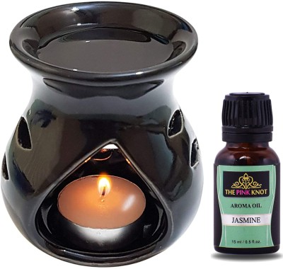 THE PINK KNOT Aroma Oil Burner Black (Free 2 Tea Light Candles & 15 ml Jasmine Aroma Oil) Diffuser Set, Spray, Aroma Oil, Diffuser(15 ml)