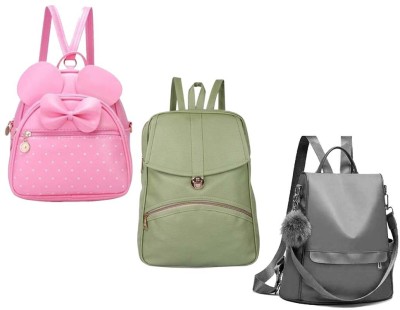 QUASHIMI COLLECTION BP-4-bb-pnk-2in1+grn-psh-lck+gry-lattu-pittu-cmbo 6 L Backpack(Pink, Green, Grey)