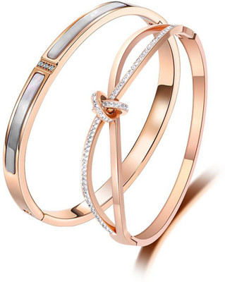 MYKI Stainless Steel Cubic Zirconia Gold-plated Bracelet(Pack of 2)