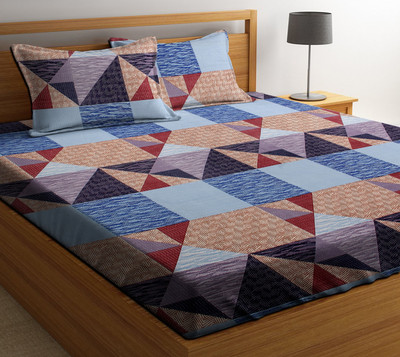 Amrange 160 TC Microfiber Double Geometric Flat Bedsheet(Pack of 1, Multicolor)