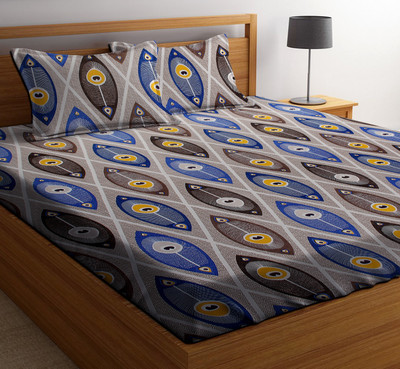 Amrange 160 TC Microfiber Double Geometric Flat Bedsheet(Pack of 1, Multicolor)