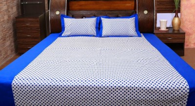 Dekor World 144 TC Cotton Double Polka Fitted (Elastic) Bedsheet(Pack of 1, Blue)