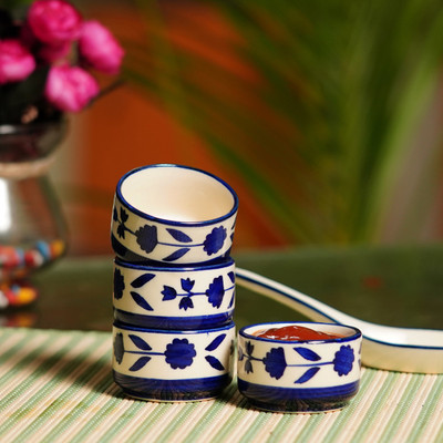 Yourowndcor Ceramic Sauce Bowl(Pack of 4, Blue, White)