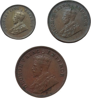 MAHAPHILLA British India King George KGV 1/12 , 1/4 Anna & 1/2 Pice 3 Coins Set Medieval Coin Collection(3 Coins)