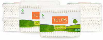 Tulips Cotton Ear Buds {Pack of 6} with White Paper Sticks 200 Sticks in a Box(6 Units)
