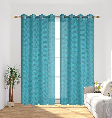 Homefab India 152.4 cm (5 ft) Polyester Transparent Window Curtain (Pack Of 2)(Self Design, Aqua Blue)