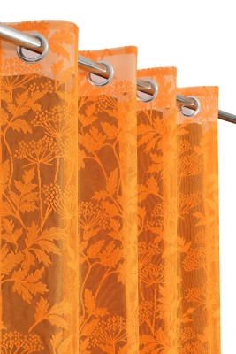 Lucacci 274 cm (9 ft) Net Transparent Long Door Curtain (Pack Of 2)(Floral, Orange)