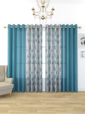 Galaxy Home Decor 274 cm (9 ft) Long Door Net Transparent Curtain (Pack Of 4)(Aqua, Self Design)