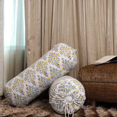 HOMEMONDE Cotton Bolsters Cover(40 cm*81 cm, Pack of 2, Yellow, Light Blue)