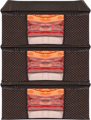 Qwarty Cloth Cover Set of 3 Printed Non Woven Fabric Saree Cover, Clothes Storage Bag & Organiser For Wardrobe With Transparent Window And Zipper(Dark Brown)