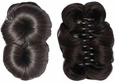 VSAKSH Synthetic Cluture  Bun/ Juda with 4 Flower  Extension (Brown) Hair Extension