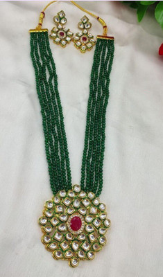 Chandni Imitation Hub Mother of Pearl Gold-plated Green Jewellery Set(Pack of 1)