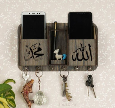 jog craft allha design multipurpose 2box 7 hook key holder Wood Key Holder(7 Hooks, Brown)