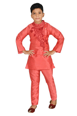 Rania Dresses Baby Boys Festive & Party Kurta and Pyjama Set(Red Pack of 1)