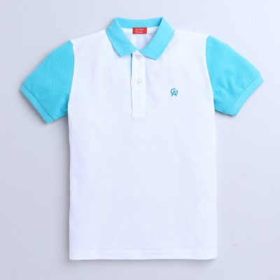 Arvind Garments Boys Colorblock Cotton Blend T Shirt(Blue, Pack of 1)