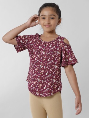 De Moza Girls Casual Rayon Top(Maroon, Pack of 1)