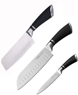 Dhvsam 3 Pc Stainless Steel Knife Set 3-Piece Kitchen Knife Set with High-Carbon Stainless-Steel Blades Black & Silver