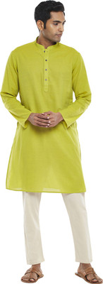 Indus Route by Pantaloons Men Solid Straight Kurta(Light Green)