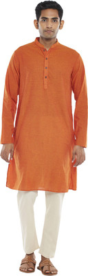 Indus Route by Pantaloons Men Solid Straight Kurta(Orange)