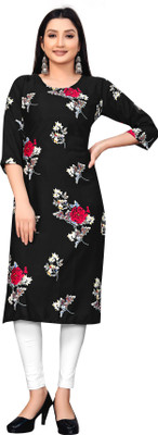 FABTOWN Women Printed Straight Kurta(Black)