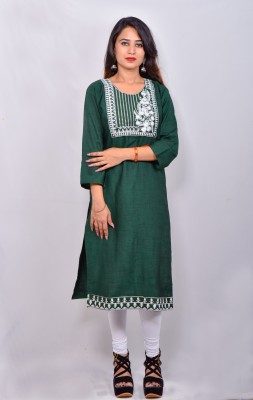 THE GUPTA COLLECTIONS Women Embroidered A-line Kurta(Green)