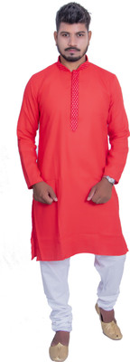 Full Stop Apparel Men Embroidered A-line Kurta(Red)