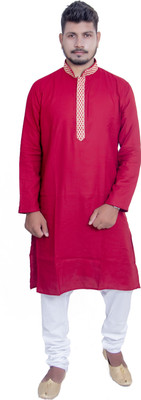 Full Stop Apparel Men Embroidered A-line Kurta(Red)