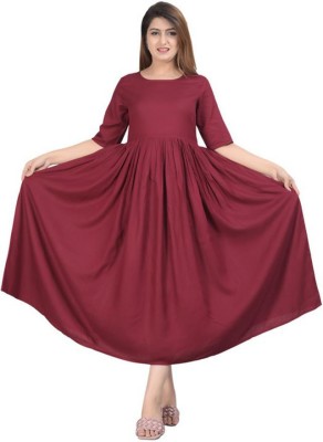 AUTHWA Women Solid Anarkali Kurta(Maroon)