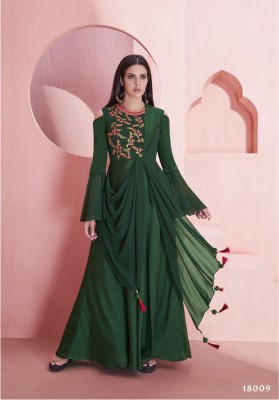 MANSICREATION Women Embroidered Gown Kurta(Green)