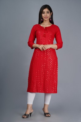 SHAGUNA'S Women Embellished Straight Kurta(Red)