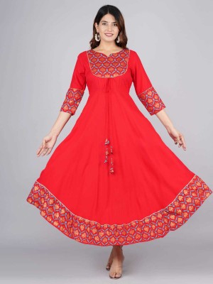 ARJUN FASHION Women Solid Ethnic Dress Kurta(Red)