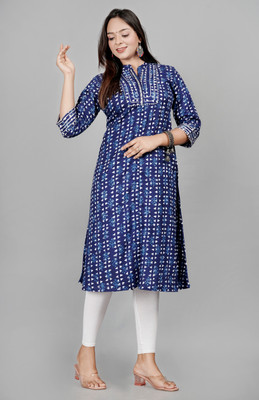 Chaukas Women Printed A-line Kurta(Blue)