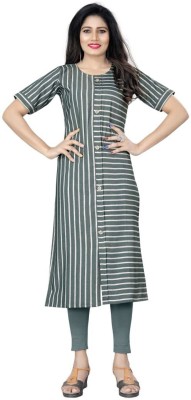 sabhyasachi Women Striped Straight Kurta(Grey)